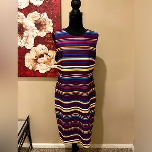 Calvin Klein Scuba Knit Dress,Plum Striped BodyCon Sleeveless City Modern, sz 12